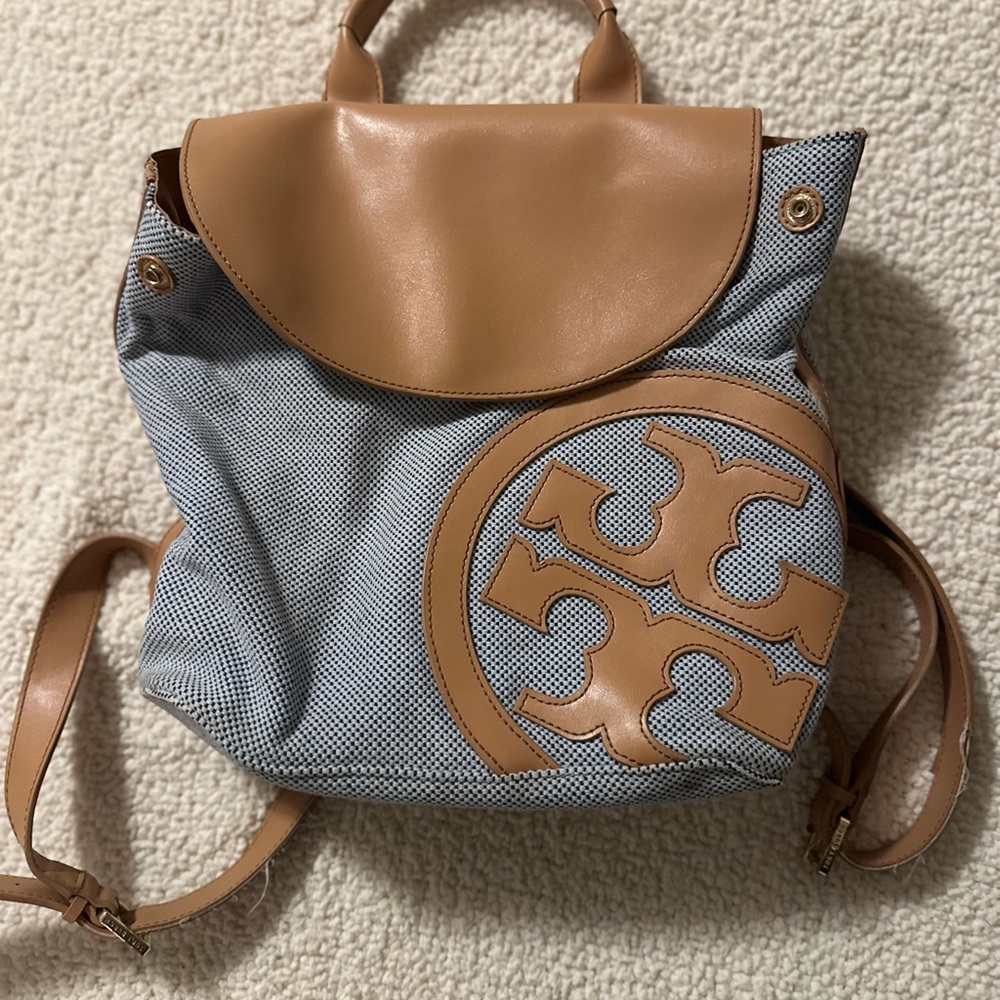 Tory Burch Tan and Blue Backpack